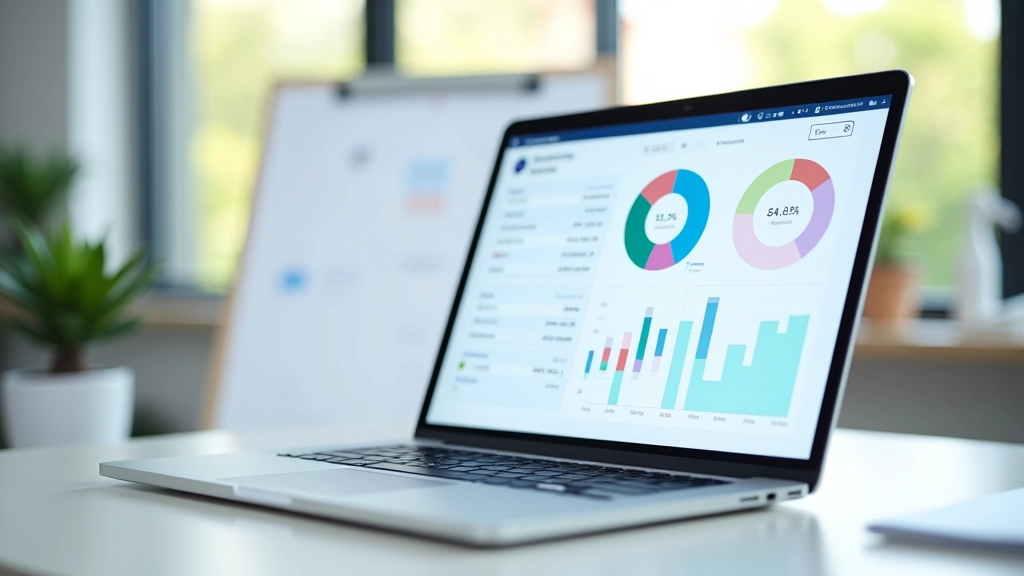 Modernes Finanz-Dashboard auf Laptop-Bildschirm mit bunten Diagrammen und Analysen