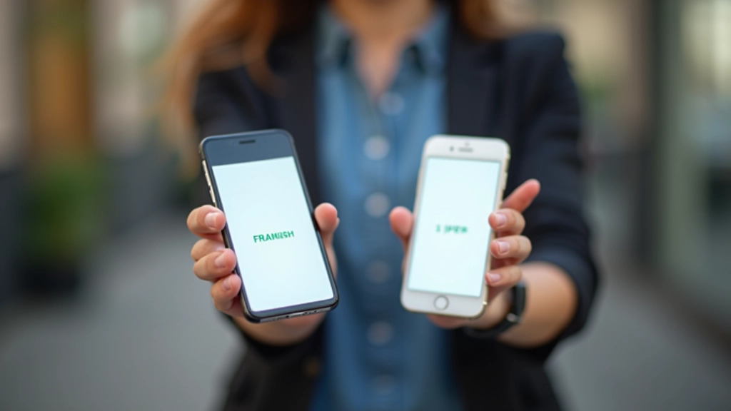 Person mit zwei Smartphones zeigt verschiedene Finanz-Apps auf Bildschirmen